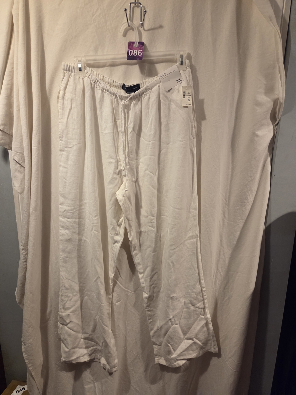 AERO Aeropostale Linen Blend Pull-On Straight Leg Pants XL NWT White/Off-White